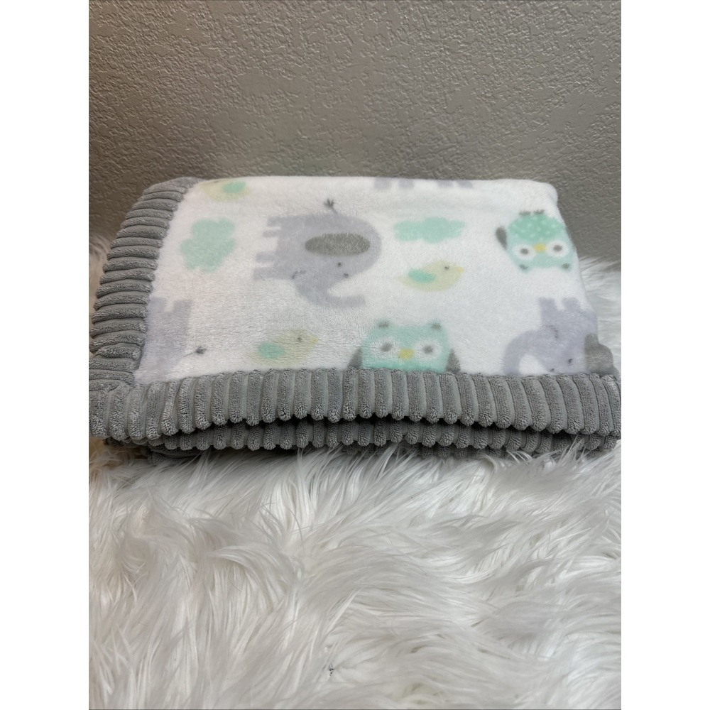 $26 🌙 Garanimals Elephant Owl Gray‎ Baby Blanket CLEAN